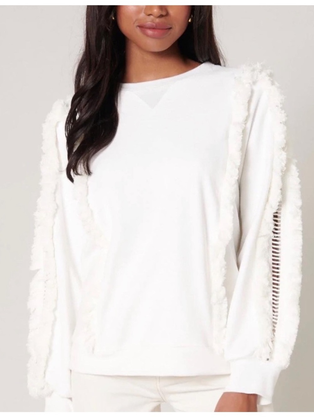 Sugarlips Houston Fringe White Cotton Sweatshirt NWT S - Picture 11 of 12